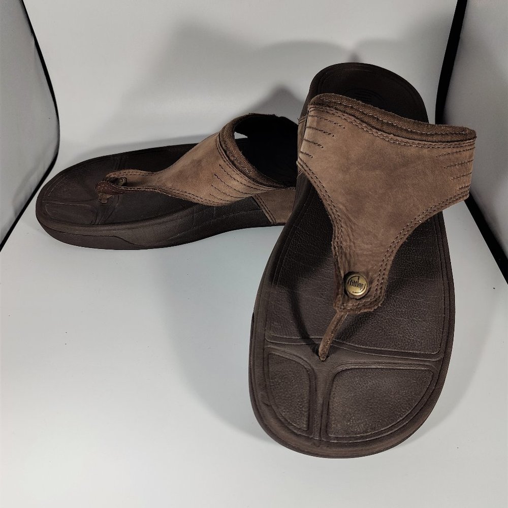 Fitflop Brown Leather Sandals Flip Flops Men's Sz 13